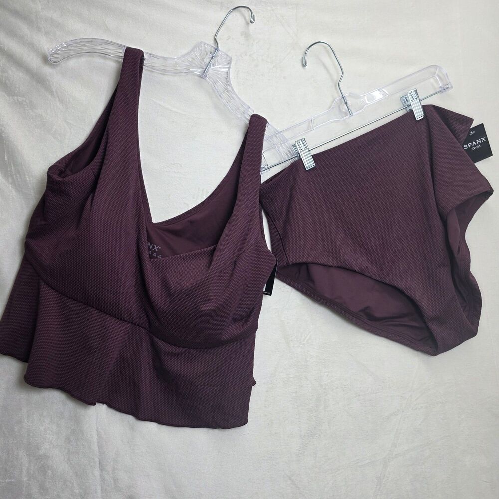 Spanx Pique Longline Flounce Swim Top Shaping Cheeky Bikini Bottom Size 2x/1x - Picture 1 of 13